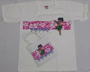 T-SHIRT & CANVAS BAG SET KIDS SZ M HULA GIRL HIBISCUS LEI WISCONSIN DELLS NIB - Picture 1 of 5