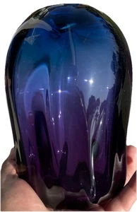 Vintage mundgeblasene blau lila Glas Vase signiert James Sleeper 1987 - Bild 1 von 8