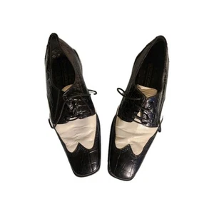 Scarpe Oxford a coda di rondine Stacy Adams Tinsley da uomo nere bianche 24570 taglia 10 - Foto 1 di 8