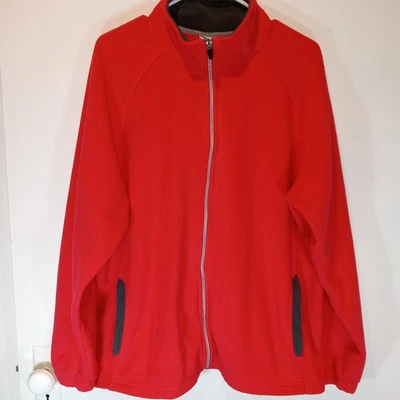 初学者抓绒夹克男式 L 码 42-44 全拉链红色灰色 4 口袋柔软运动 — 第 1/4 张图片