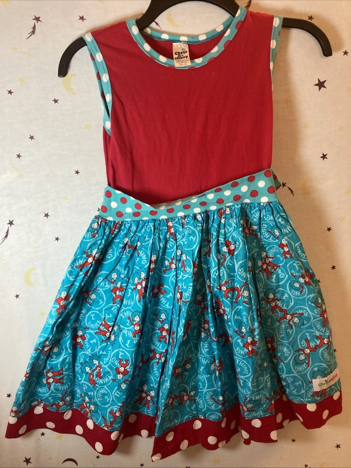 Chris N Missy Girls Dress Size 12 -Dr Seuss Thing 1 N Thing 2 Print Made In USA  - Image 1 of 4