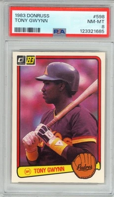 Donruss Tony Gwynn 1983 novato #598 PSA 8 casi nuevo-como nuevo recién graduado Padres de San Diego Foto 1 de 2