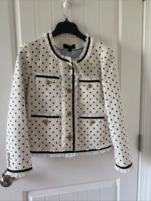 Chaqueta de Lunares para Dama Colección J Crew con Volantes Ribete de Gasa Talla 6 Blanca Foto 1 de 4
