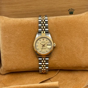 Rolex Datejust 26mm 18k Gold Gold Factory Diamond Dial Ladies Watch 69173 - Picture 1 of 9