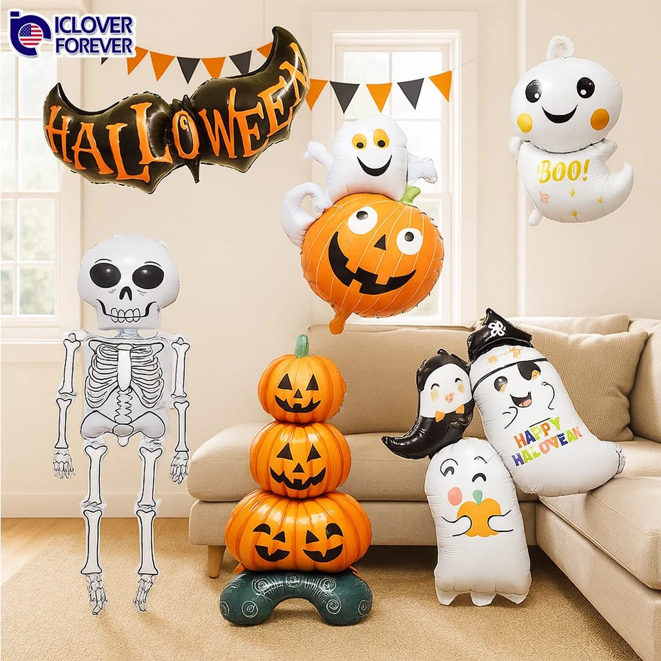 Globos inflables de Halloween fantasma calabaza esqueleto terrorífico fiesta papel aluminio decoración Foto 1 de 4