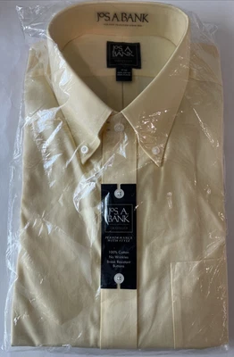 Jos. A. Camisa de manga larga Bank Traveler para hombre 17-34 amarilla 100 % algodón sin arrugas Foto 1 de 4