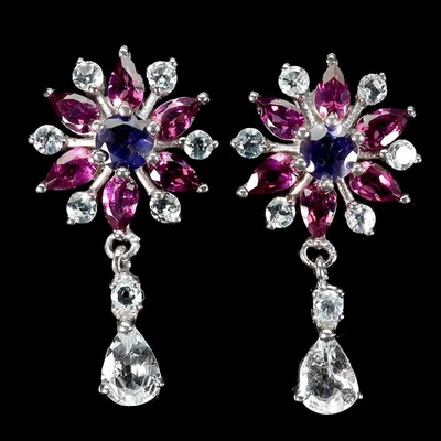 Pendientes de plata de ley 925 pera aguamarina 7x5 mm joyas de piedras preciosas de iolita Foto 1 de 4