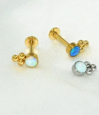 OPAL Triple Bola Racimo Hélice Cartílago Labio Labret Barra Perno Oreja Piercing 16g Foto 1 de 4