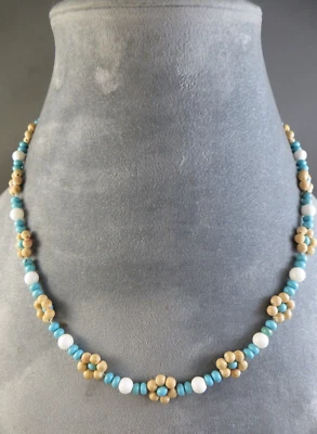 New Blue Turquoise Coral Wood Beaded 1/20 14k Yellow Gold Filled Necklace #244 - Image 1 of 4