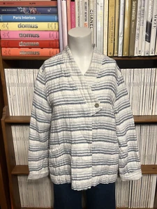 New Sahara Ladies Jacket Top S UK 10 Oversize Linen Cotton Lagenlook Boxy Stripe - Picture 1 of 12