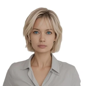Short Ombre Blonde Highlight Bob Blond Wigs Lace Front Wig 100% Human Hair Wigs  - Picture 1 of 4
