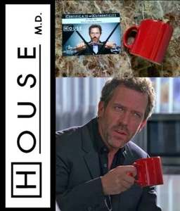 (Dr.) HOUSE MD Prop: Hugh Laurie Red Coffee Cup Mug w/Studio COA - Picture 1 of 5