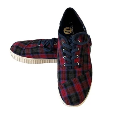Toms Womens 11 Cordones Indio Canvas Casual and Fashion Sneakers Shoes Red Blue - Image 1 of 4