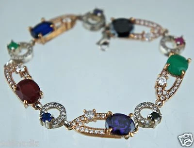 PULSERA DE ESLABONES ESTILO VICTORIANO TONO ORO Y PLATA, VERDE, PÚRPURA, ROJO, DIAMANTES DE IMITACIÓN  Foto 1 de 4