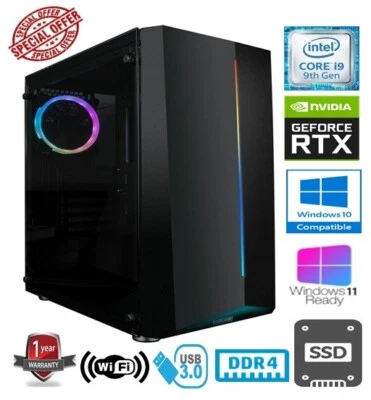 i9 GAMING PC - INTEL CORE i9 9900K 16GB RAM 480GB SSD NVIDIA GEFORCE RTX3060 - Image 1 of 4