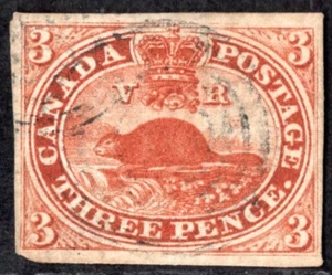 CANADA 1851 FIRST STAMP SCOTT #1 LIGHTLY USED 4 CLEAR MARGINS - Picture 1 of 2