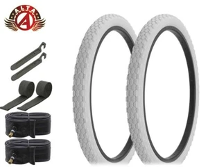 ALTA BICYCLE WIRE BEAD CRUISER TIRE 26 x 2.125 ALL WHITE ROUGH KNOBBY 8pc SET. - Picture 1 of 2