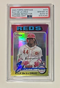 ELLY DE LA CRUZ 2024 TOPPS HERITAGE CHROME REFRACTOR AUTO SIGNED PSA/DNA 10/10 - Picture 1 of 2