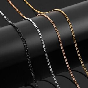 3mm 3 Colors Woman Man Gold Plated Stainless Steel Curb Cuban Link Chain 18-24''