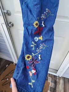 Y2K Agapo M Latzhose bestickt Caprihose Blumen Schmetterlinge Crop Boho Hippie - Bild 1 von 10
