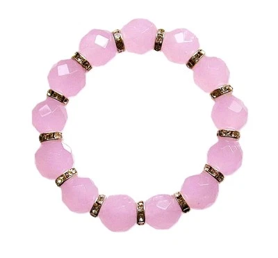 Pulsera elástica con cuentas de cristal rosa con cuentas espaciadoras de cristal transparente 7" Nueva Foto 1 de 4