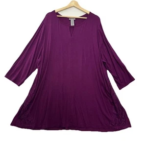 Catherines Purple Knit Tunic Womens 3X Lace Pintuck Stretch Comfy Office - Picture 1 of 13