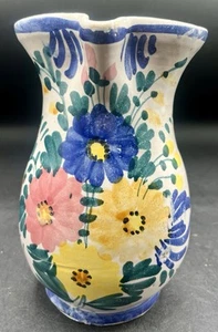 Antique Floral Pottery Polychrome Faience Pitcher Italian Glaze - Picture 1 of 17