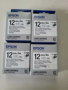 Epson Lk-4WBQ Black On White Iron On Labels X 4 Brand New - Zdjęcie 1 z 2