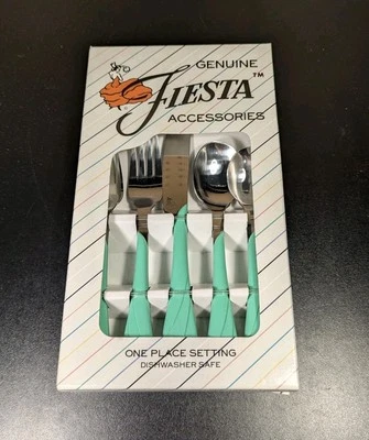 ¡NUEVO! Cubiertos Fiestaware 5 piezas ajuste de lugar verde niebla marina 1991 de colección nos Foto 1 de 3