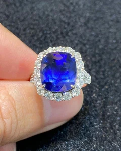 Anillo de compromiso de diamantes con zafiro natural de 5,70 quilates platino sólido 950 talla 6,5 - Imagen 1 de 9