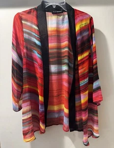 TRAVEL ELEMENTS Women’s Brilliant Multicolor Open Front Jacket Sheer Sz L - Picture 1 of 13