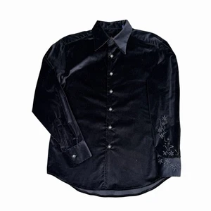 Robert Graham Black Velvet Long Sleeve Embroidered Neiman Marcus Shirt Sz Medium - Picture 1 of 14