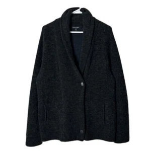 Cárdigan Eileen Fisher carbón negro gris boucle tejido lana botón a presión L - Imagen 1 de 10