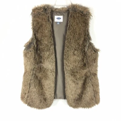 Nuevo sin etiquetas Chaleco de piel para mujer Old Navy frente abierto invierno talla L gris crema beige aislado  Foto 1 de 4