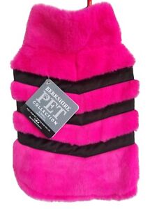 Berkshire Pet Pink Black V Striped Faux Fur Dog Coat Satin Lined X-SMALL