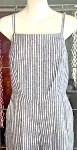 Old Navy Is Waist-Defined Linen Blend Jumpsuit Cropped Wide Leg SP Blue White - Picture 1 of 6