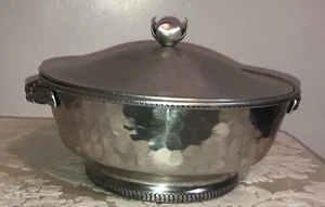 Vintage Wild Rose Hammered Metal Serving Bowl with Lid Decorative Rose Petal - Picture 1 of 12