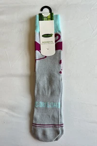 Cariloha Bamboo Women’s Trouser Socks Light Blue/Hot Pink Flamingos S/M (5-8) - Picture 1 of 5