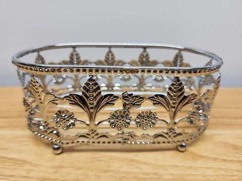 Small Silver Basket Decorative Kitchenware Storage Trinket Holder 6" Long Cover