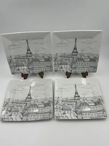 222 Fifth AVE City Scenes Square Dinner Plates 10 1/2 Inch Set Of 4 - Picture 1 of 11