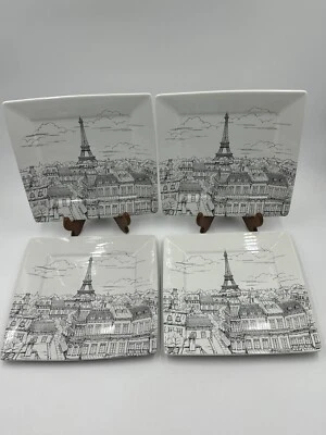 222 Fifth City Scenes Square Dinner Plates 10 1/2 Inch Set Of 4 Excellent Cond - Image 1 of 4