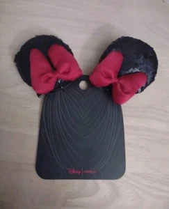 Minnie Mouse Red Satin Bows Black Sequin Hair Clips Set y2k Kawaii Disney - Picture 1 of 3