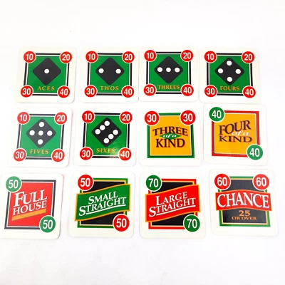 Juego de 12 cartas de repuesto Milton Bradley Yahtzee Showdown 1991 Foto 1 de 4