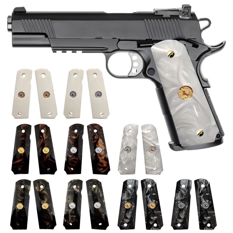 CTG 1911 Grips Full Size,Black/White Pearl,Bonded Ivory,Gold/Silver horse medallion