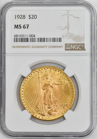 1928 $20 Gold St. Gaudens MS67 NGC 946931-2 Cover