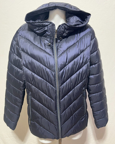 Cappotto giacca Michael Kors donna blu puffer XL con cappuccio confezionabile nuovo con etichetta