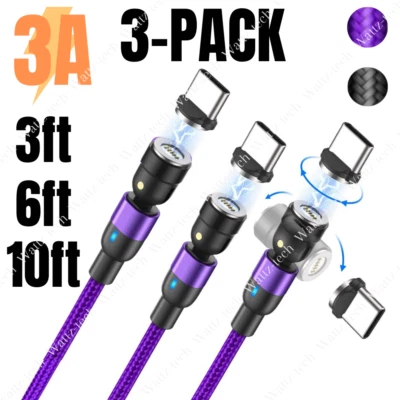 3Pack Magnetic USB Type C Cable 3/6Ft Fsat Charging Charger Cord For Samsung LG - Image 1 of 4