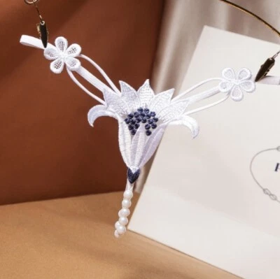 Perlen String ouvert Weiss Schmuck gewagt Dessous Slip sexy Reizwäsche S M L - Bild 1 von 4