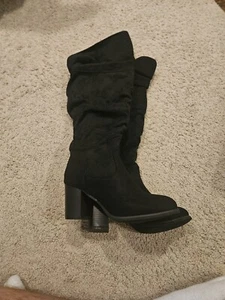 New Womens Juicy Couture Knee Boot 7.5  Black Zip Shoes - Picture 1 of 4