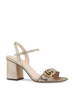 Sandalias Gucci Marmont GG Cuero Metálico Tacón Bloque Correa al Tobillo Zapatos Dorado $920 - Imagen 1 de 24